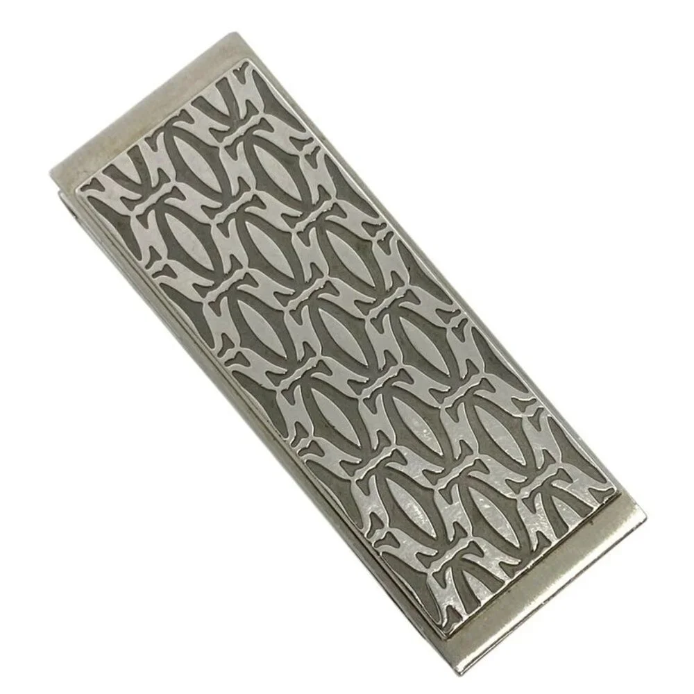 Cartier C De Decor Money Clip Accessory Logo Pattern Metal Silver